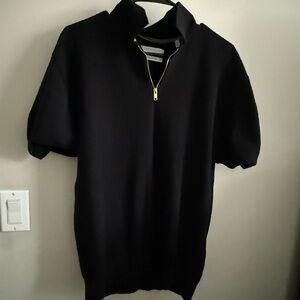 Denim & Flower Black Zip-Up Sweater